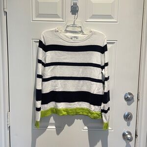 Liz Claiborne Striped Sweater Size XL, White Green Navy Cotton Casual Crewneck